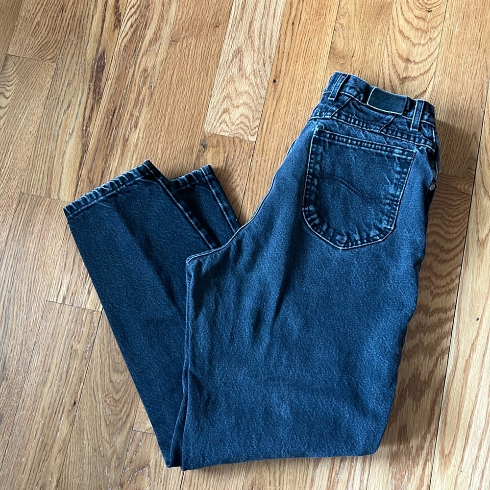 Vintage Lee riders black denim size 14 med high waist straight leg